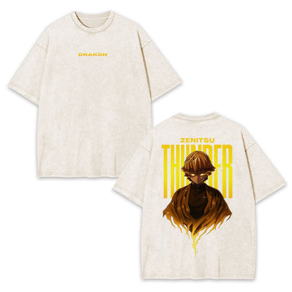 ZENITSU DEMON SLAYER UNISEX WASHED T-SHIRT-[DS]
