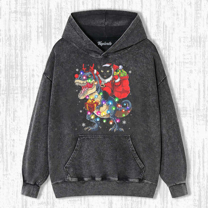 CAT RIDING A DINOSAUR T REX CHRISTMAS SHIRT